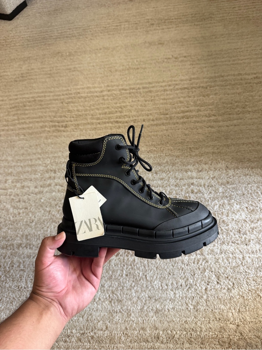 Zara women’s ankle rubberized combat boots size 6.5